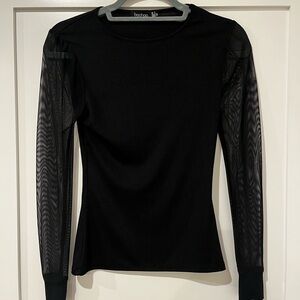 Boohoo Black Long Sleeve Mesh Top Size 4